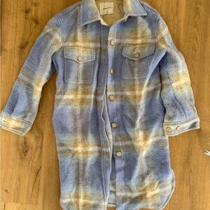 Aritizia Plaid Shacket Coat in Lavender and Tan